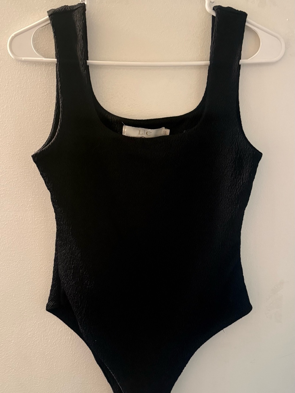 Textured Black Scoop-Neck Bodysuit